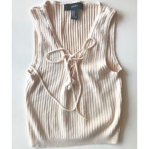 Forever 21 Cream Lace-up Crop Top Medium